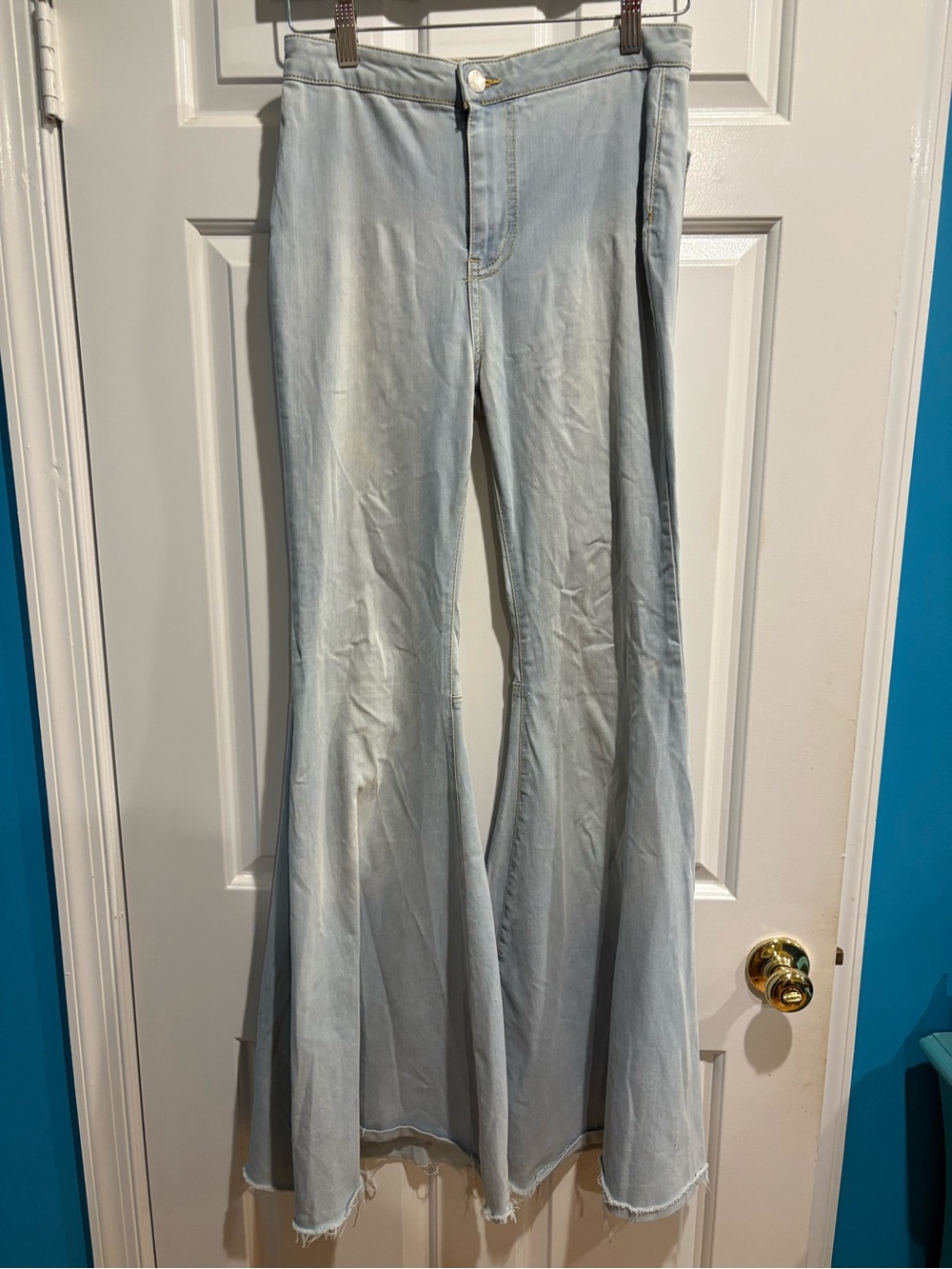 Free People ultra flare high rise jeans light blue sz 26 hippie boho